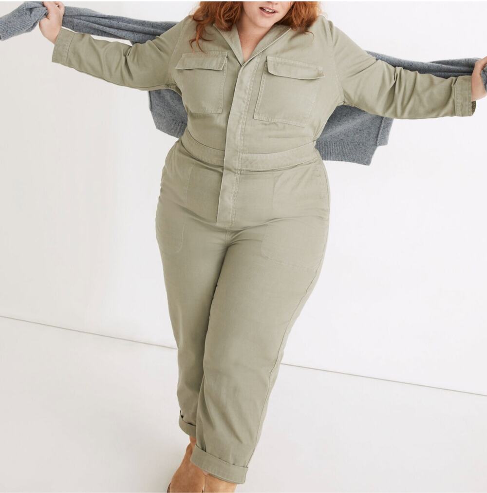 Madewell Plus Signature Coverall Jumpsuit in Sage Green Size 1X AS IS